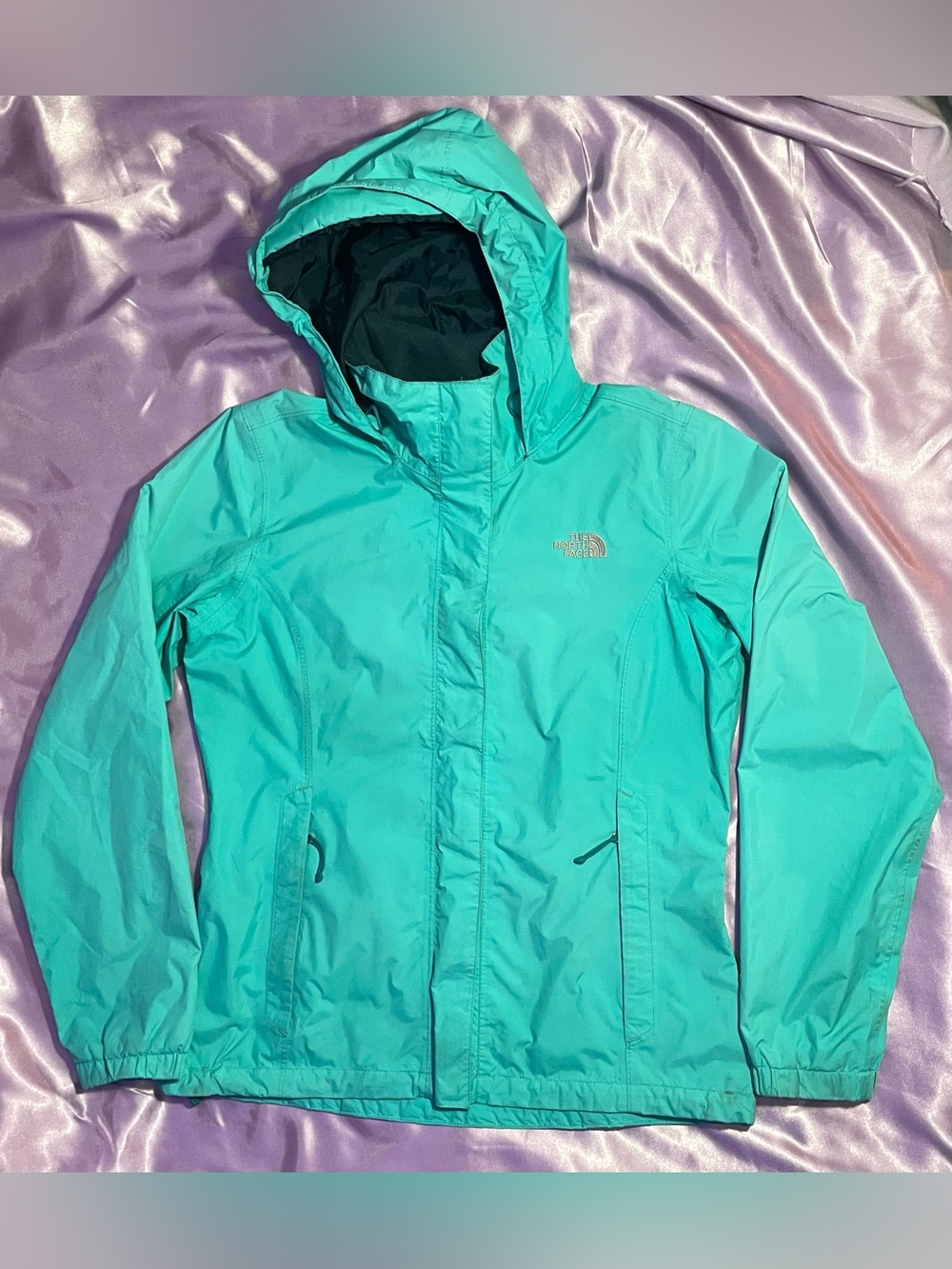 The North Face Waterproof Rain Jacket Hooded Light Aqua Mint Green Women's